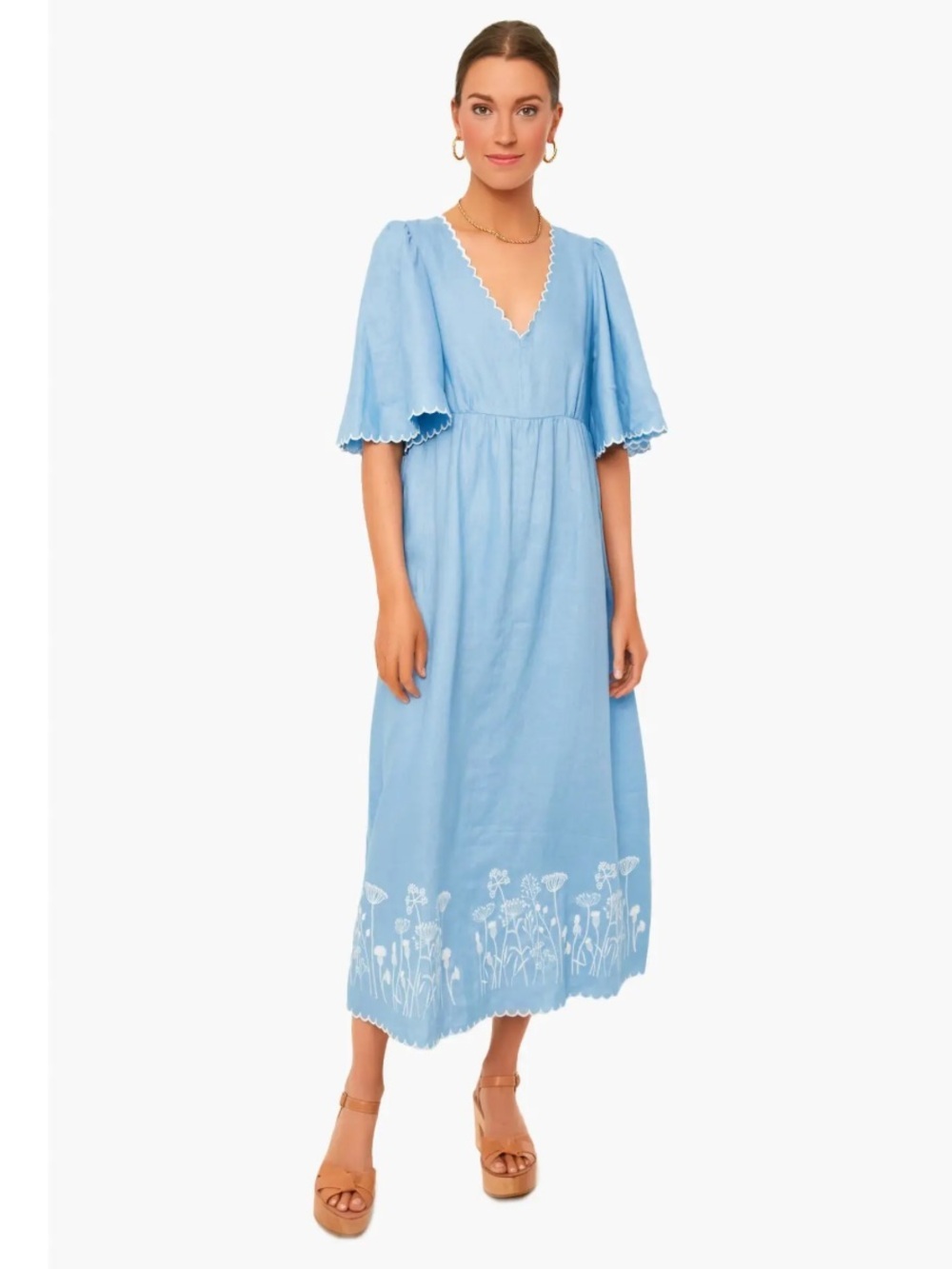 Tuckernuck Open Sky Embroidered Linen Britton Maxi Dress Scalloped Medium EUC